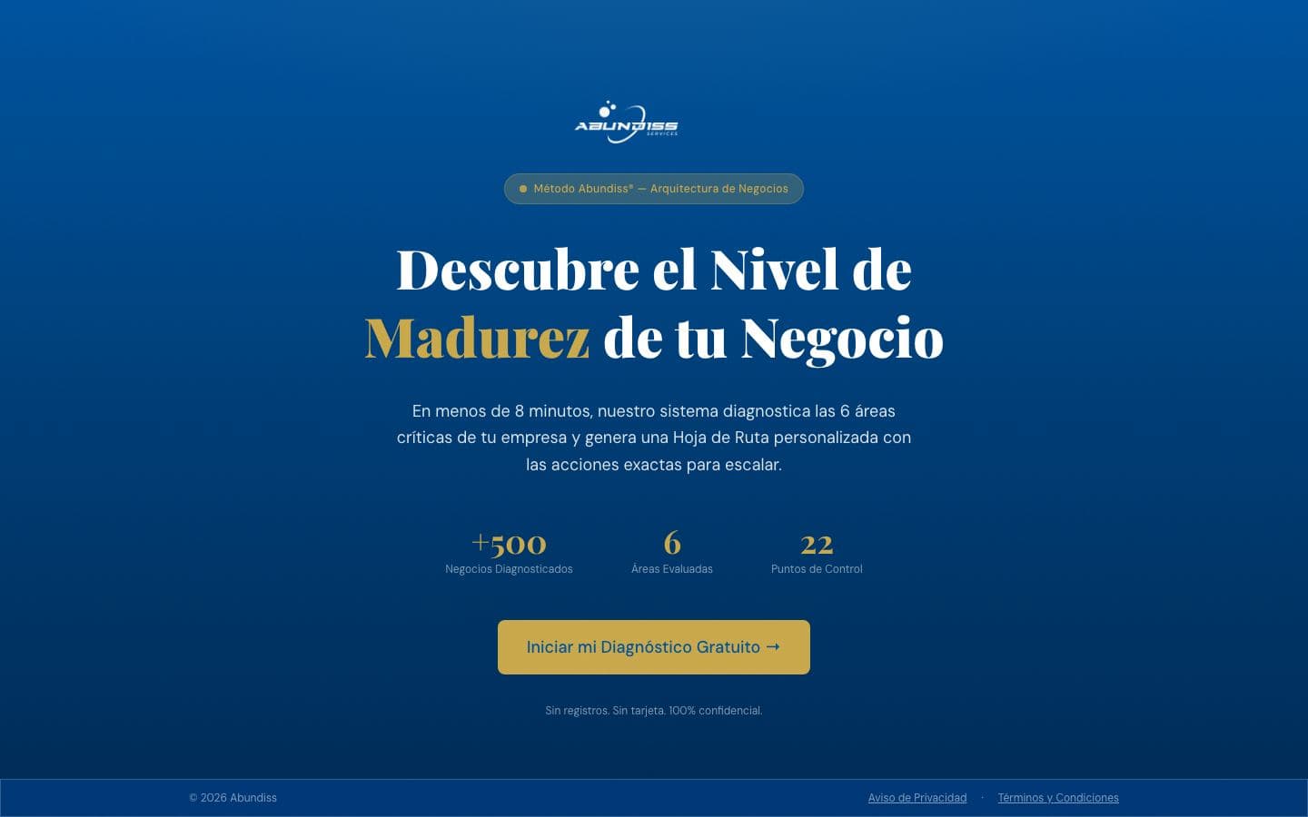 Sitio web de Diagnóstico Abundiss, desarrollado por QRETARIA