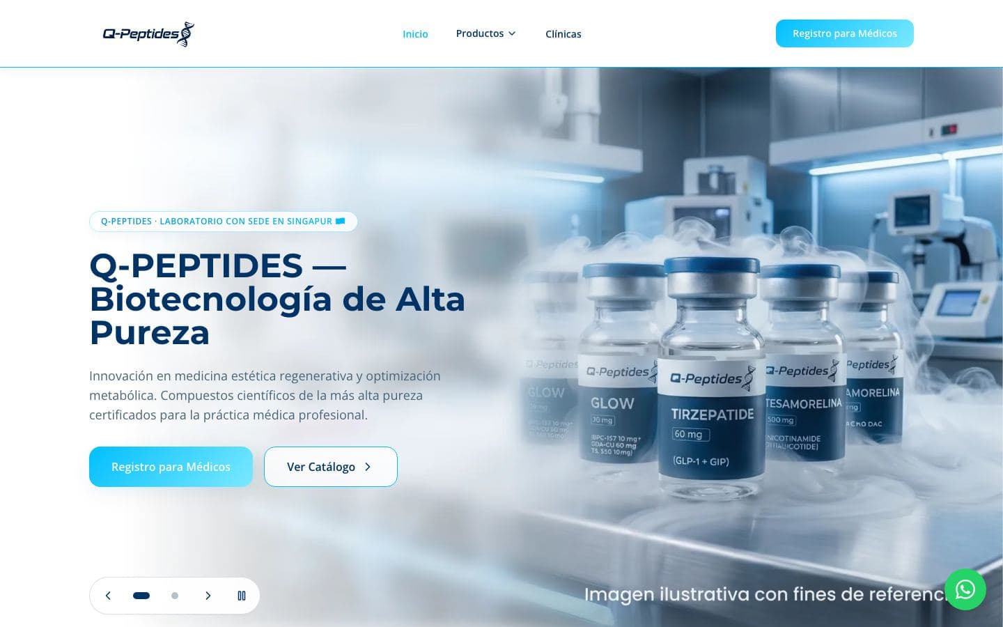 Sitio web de Q-Peptides, desarrollado por QRETARIA